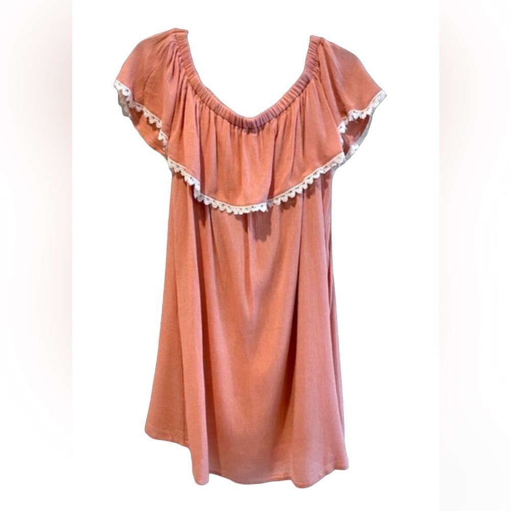 PAPAYA Off Shoulder Sleeveless Blouse Ruffled‎ Round Neck Pink/Watermelon Small